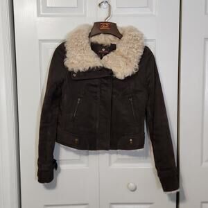 Heartloom Women's Pig Suede Sheep Fur Brown Moto Coat/Jacket Size SM Zip Snap